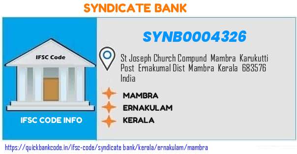 Syndicate Bank Mambra SYNB0004326 IFSC Code