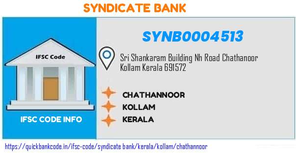Syndicate Bank Chathannoor SYNB0004513 IFSC Code