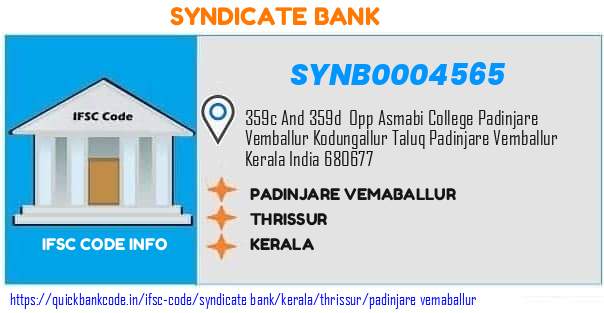 Syndicate Bank Padinjare Vemaballur SYNB0004565 IFSC Code
