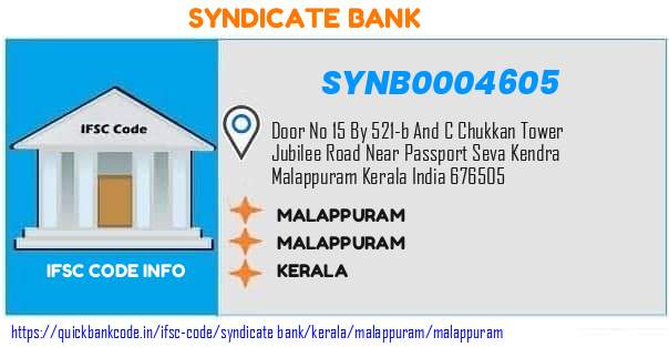 Syndicate Bank Malappuram SYNB0004605 IFSC Code
