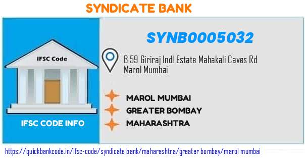 Syndicate Bank Marol Mumbai SYNB0005032 IFSC Code