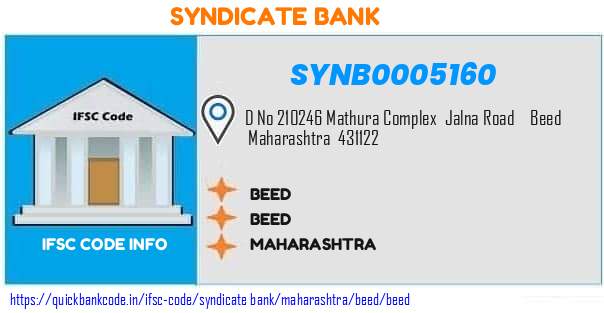 Syndicate Bank Beed SYNB0005160 IFSC Code