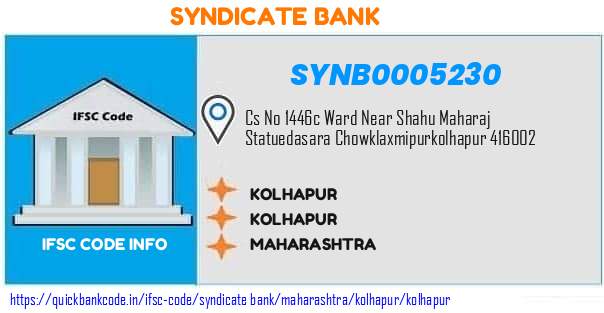 Syndicate Bank Kolhapur SYNB0005230 IFSC Code