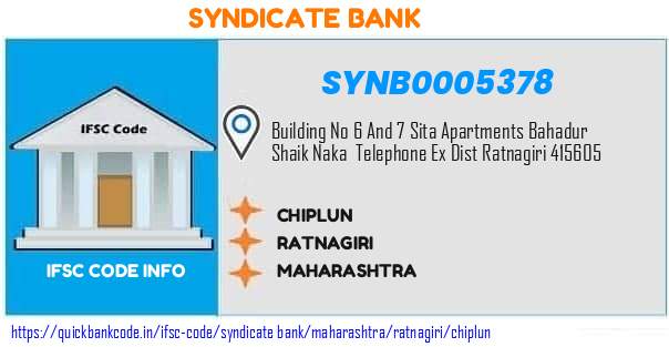 Syndicate Bank Chiplun SYNB0005378 IFSC Code