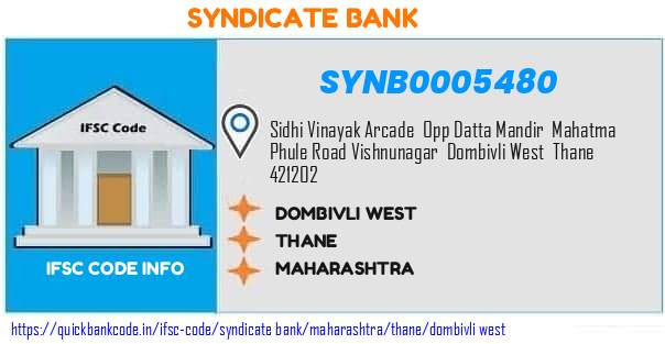 Syndicate Bank Dombivli West SYNB0005480 IFSC Code