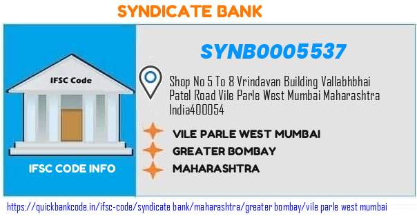 Syndicate Bank Vile Parle West Mumbai SYNB0005537 IFSC Code
