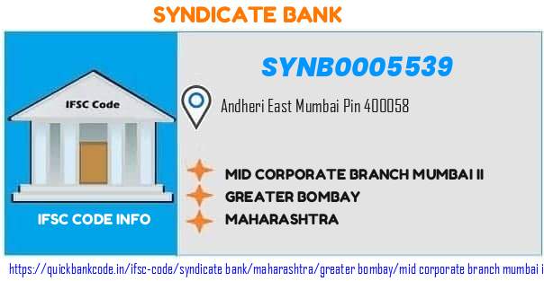 Syndicate Bank Mid Corporate Branch Mumbai Ii SYNB0005539 IFSC Code