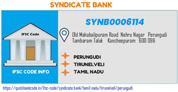 Syndicate Bank Perungudi SYNB0006114 IFSC Code