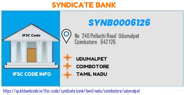 Syndicate Bank Udumalpet SYNB0006126 IFSC Code