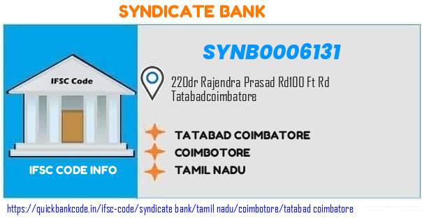 Syndicate Bank Tatabad Coimbatore SYNB0006131 IFSC Code
