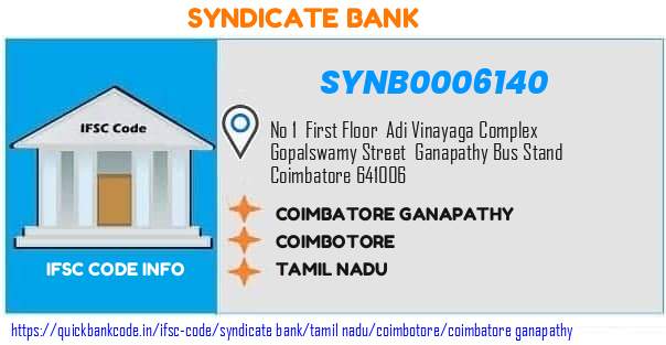 Syndicate Bank Coimbatore Ganapathy SYNB0006140 IFSC Code