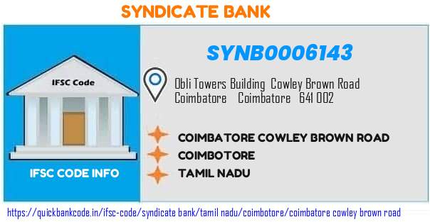 Syndicate Bank Coimbatore Cowley Brown Road SYNB0006143 IFSC Code