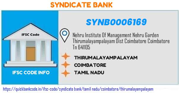 Syndicate Bank Thirumalayampalayam SYNB0006169 IFSC Code
