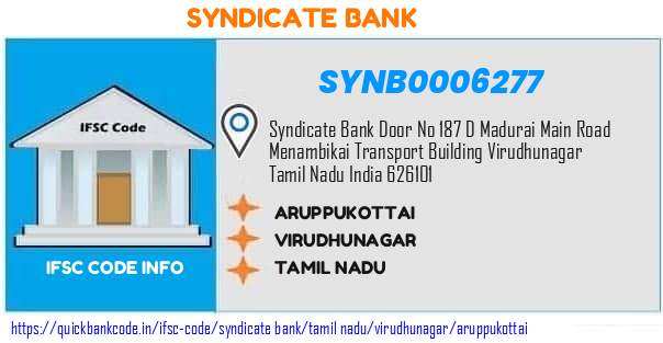 Syndicate Bank Aruppukottai SYNB0006277 IFSC Code