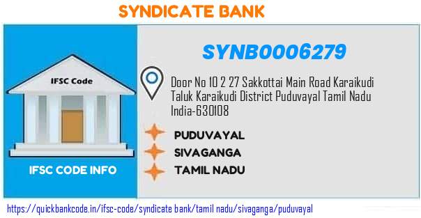Syndicate Bank Puduvayal SYNB0006279 IFSC Code