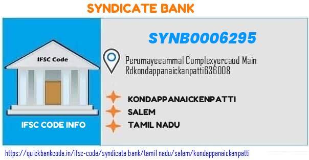 Syndicate Bank Kondappanaickenpatti SYNB0006295 IFSC Code