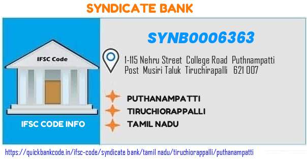Syndicate Bank Puthanampatti SYNB0006363 IFSC Code
