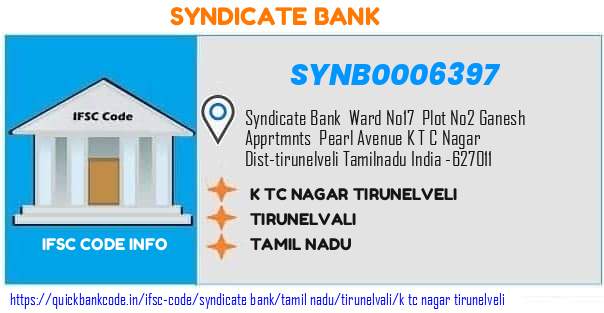 Syndicate Bank K Tc Nagar Tirunelveli SYNB0006397 IFSC Code
