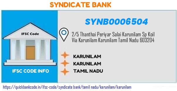 Syndicate Bank Karunilam SYNB0006504 IFSC Code