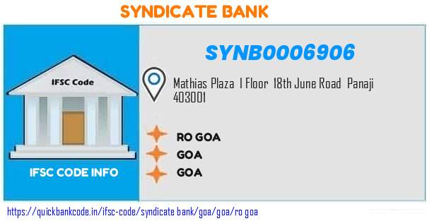 Syndicate Bank Ro Goa SYNB0006906 IFSC Code