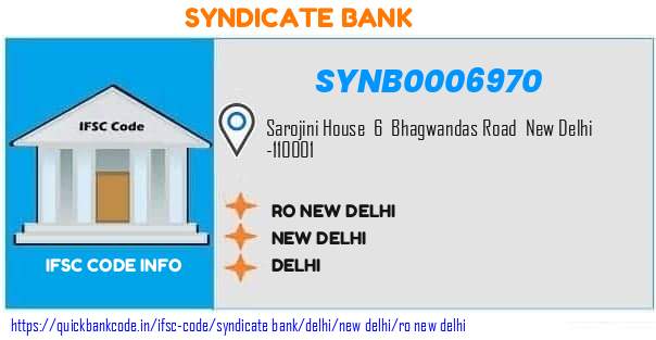 Syndicate Bank Ro New Delhi SYNB0006970 IFSC Code