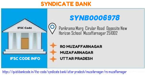 Syndicate Bank Ro Muzaffarnagar SYNB0006978 IFSC Code