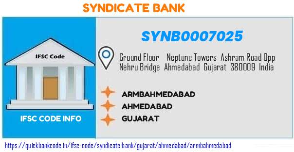 Syndicate Bank Armbahmedabad SYNB0007025 IFSC Code