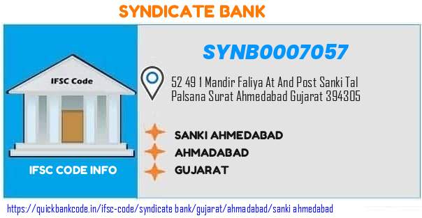 Syndicate Bank Sanki Ahmedabad SYNB0007057 IFSC Code