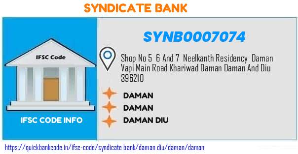 Syndicate Bank Daman SYNB0007074 IFSC Code