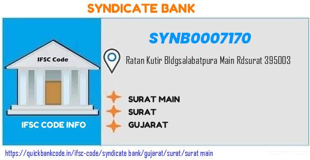 Syndicate Bank Surat Main SYNB0007170 IFSC Code