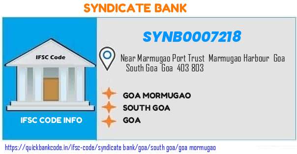 Syndicate Bank Goa Mormugao SYNB0007218 IFSC Code