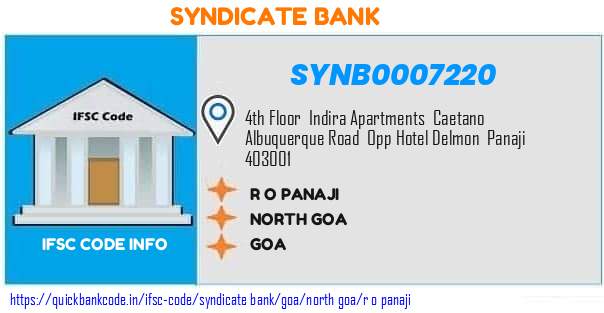 Syndicate Bank R O Panaji SYNB0007220 IFSC Code