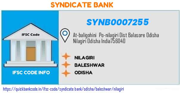 Syndicate Bank Nilagiri SYNB0007255 IFSC Code