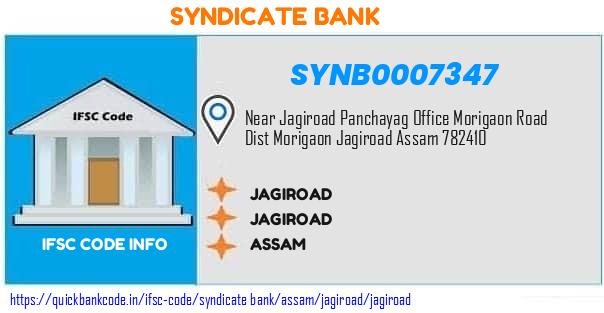 Syndicate Bank Jagiroad SYNB0007347 IFSC Code