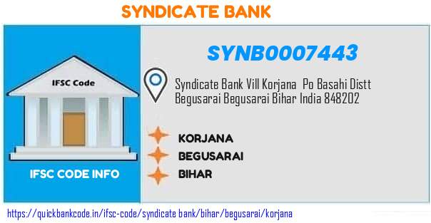 Syndicate Bank Korjana SYNB0007443 IFSC Code