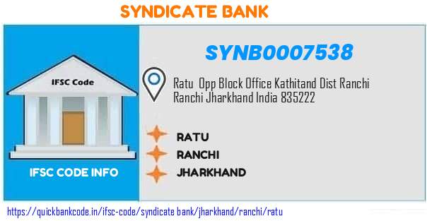 Syndicate Bank Ratu SYNB0007538 IFSC Code