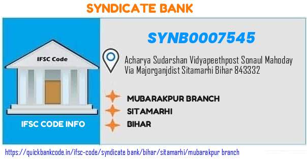 Syndicate Bank Mubarakpur Branch SYNB0007545 IFSC Code