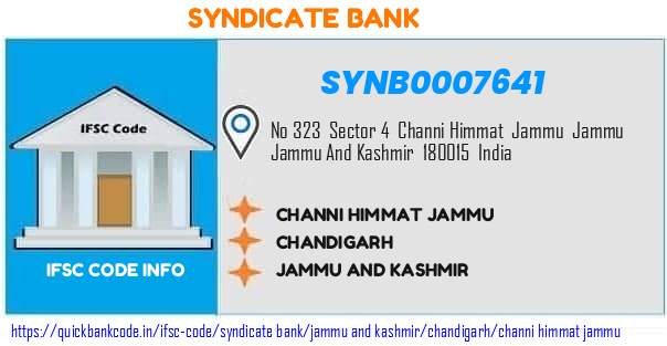 Syndicate Bank Channi Himmat Jammu SYNB0007641 IFSC Code