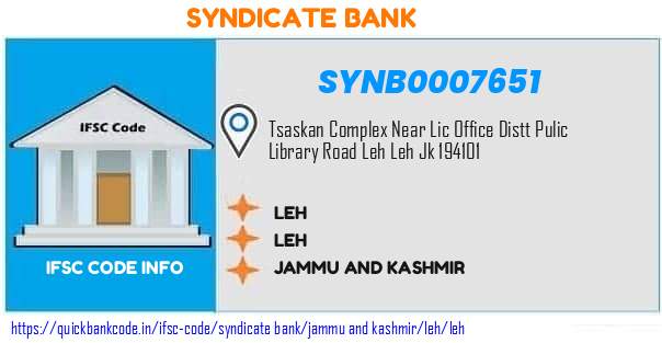 Syndicate Bank Leh SYNB0007651 IFSC Code