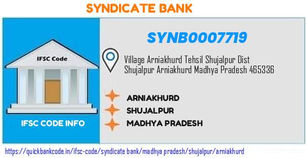 Syndicate Bank Arniakhurd SYNB0007719 IFSC Code