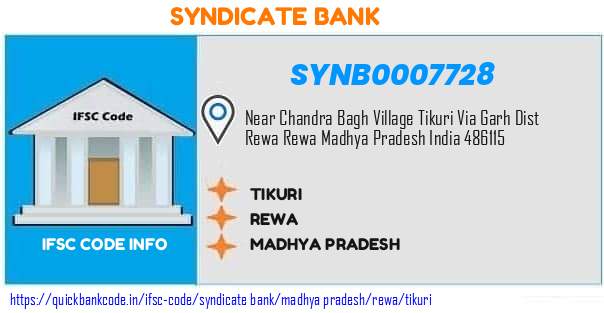 Syndicate Bank Tikuri SYNB0007728 IFSC Code