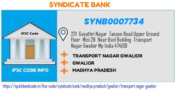 Syndicate Bank Transport Nagar Gwalior SYNB0007734 IFSC Code