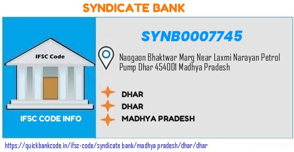 Syndicate Bank Dhar SYNB0007745 IFSC Code
