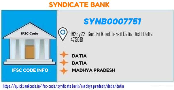 Syndicate Bank Datia SYNB0007751 IFSC Code