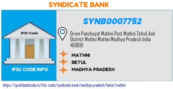 Syndicate Bank Mathni SYNB0007752 IFSC Code