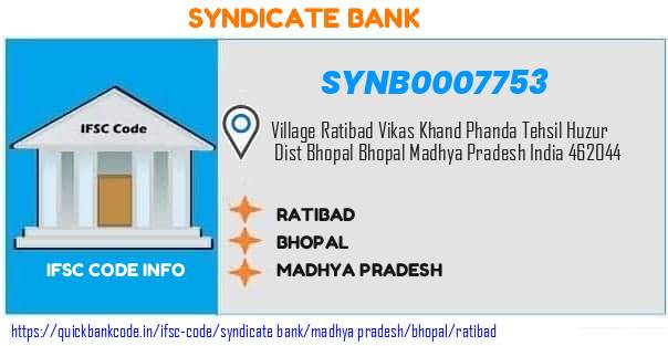 Syndicate Bank Ratibad SYNB0007753 IFSC Code