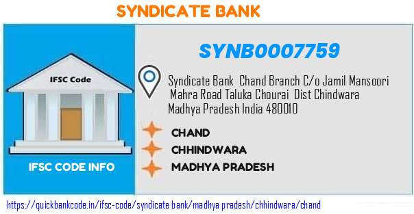 Syndicate Bank Chand SYNB0007759 IFSC Code