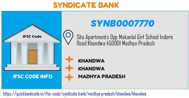 Syndicate Bank Khandwa SYNB0007770 IFSC Code