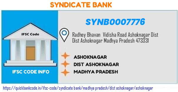 Syndicate Bank Ashoknagar SYNB0007776 IFSC Code