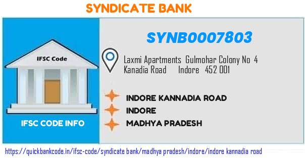 Syndicate Bank Indore Kannadia Road SYNB0007803 IFSC Code